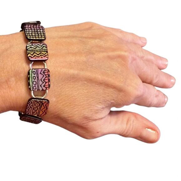 Rainbow Metallic Colorful Artisan Glass Link Bracelet - Picture 7 of 8